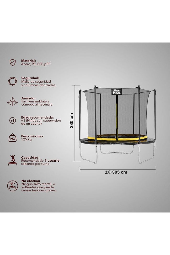 Cama Elástica 305 cm (10 Ft) Negro-2