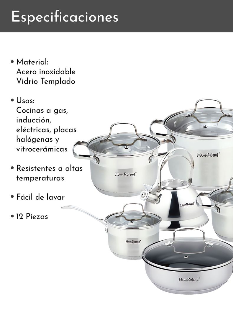 Batería 12 piezas acero inoxidable con tetera-3