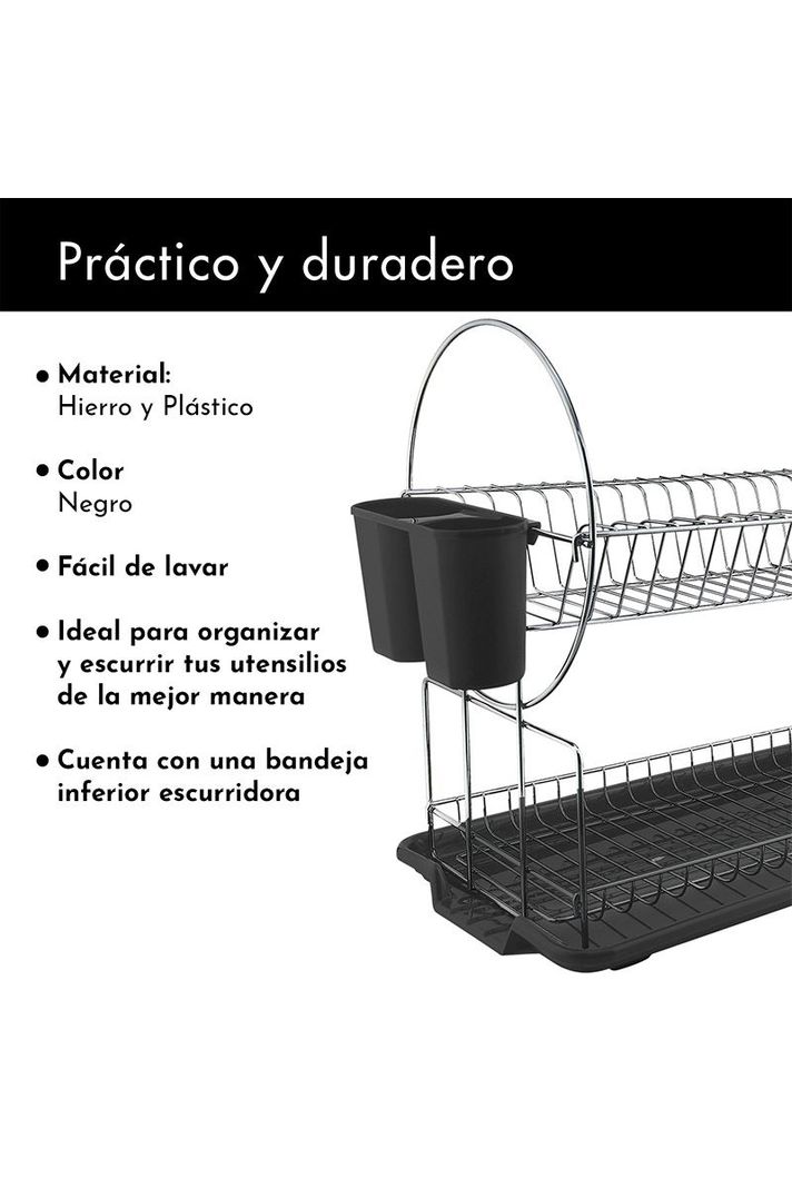Secaplatos Dos Pisos Acero Inoxidable Negro-3