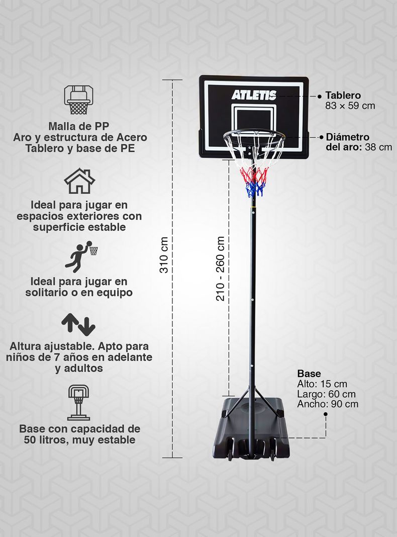 Aro de Basquetball Alley 2,6M Ajustable Blanco-1