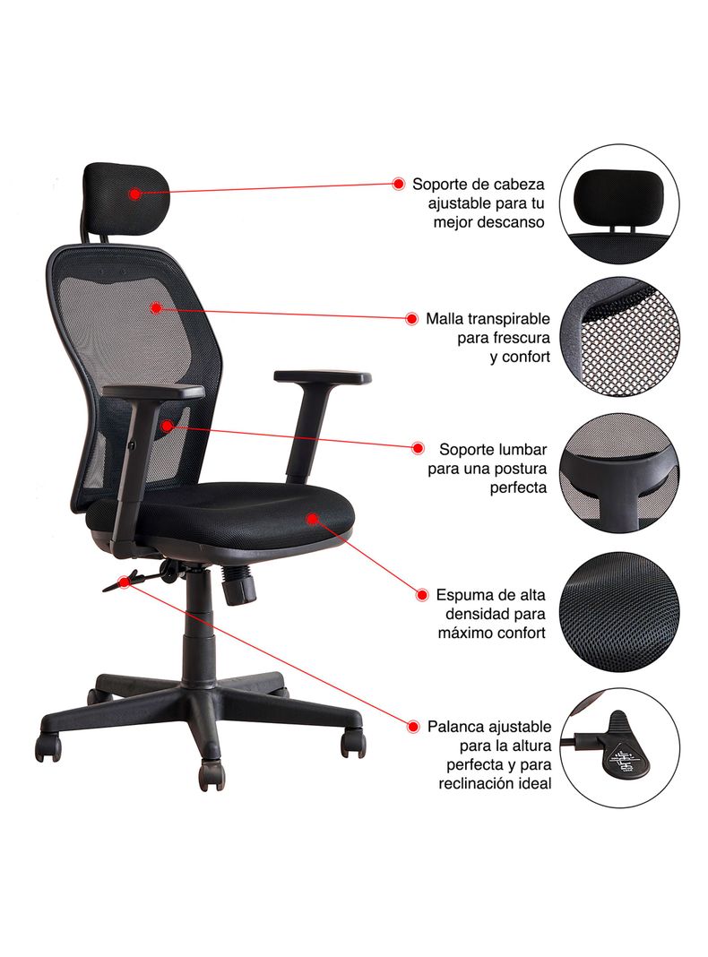 
Silla de Oficina Ergonométrica Design Ergo Full - Negro-2