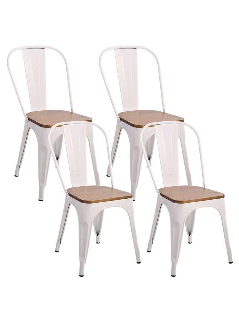 Pack 4 Sillas Tolix Asiento de Madera Blanco-0