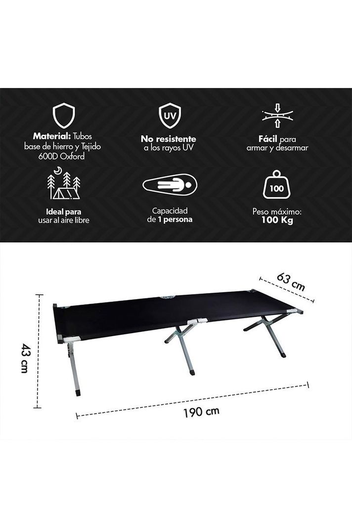 Cama Plegable  1 Persona Negro-2