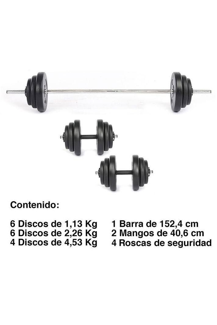 Set de Mancuernas y Barra 40,8 Kg 2 en 1 Negro-2