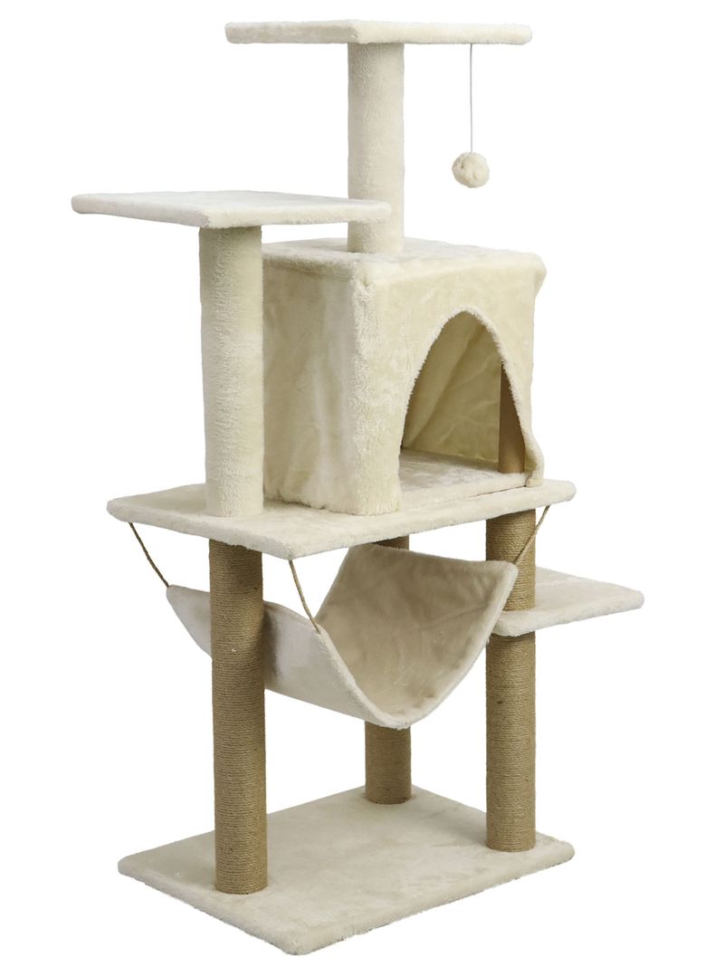Torre Rascador Para Gatos Casa-Hamaca 113cm Beige-0
