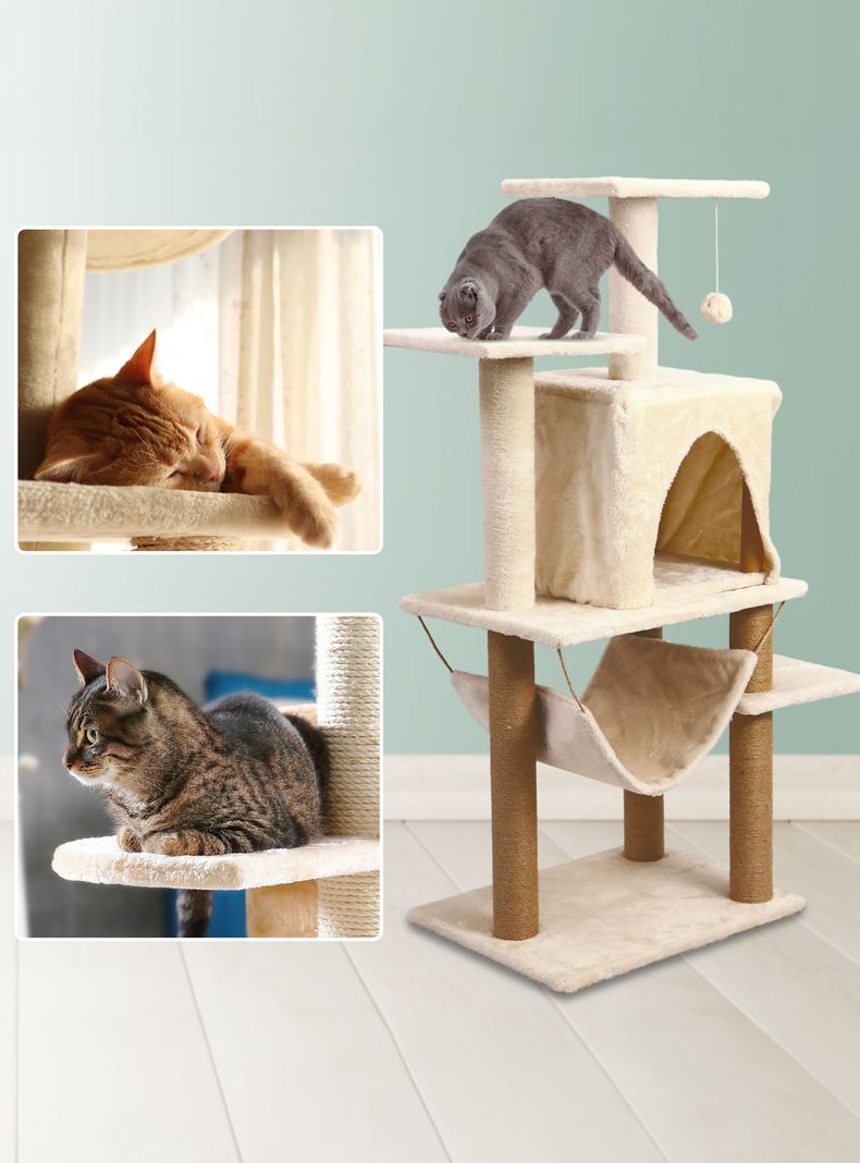 Torre Rascador Para Gatos Casa-Hamaca 113cm Beige-1