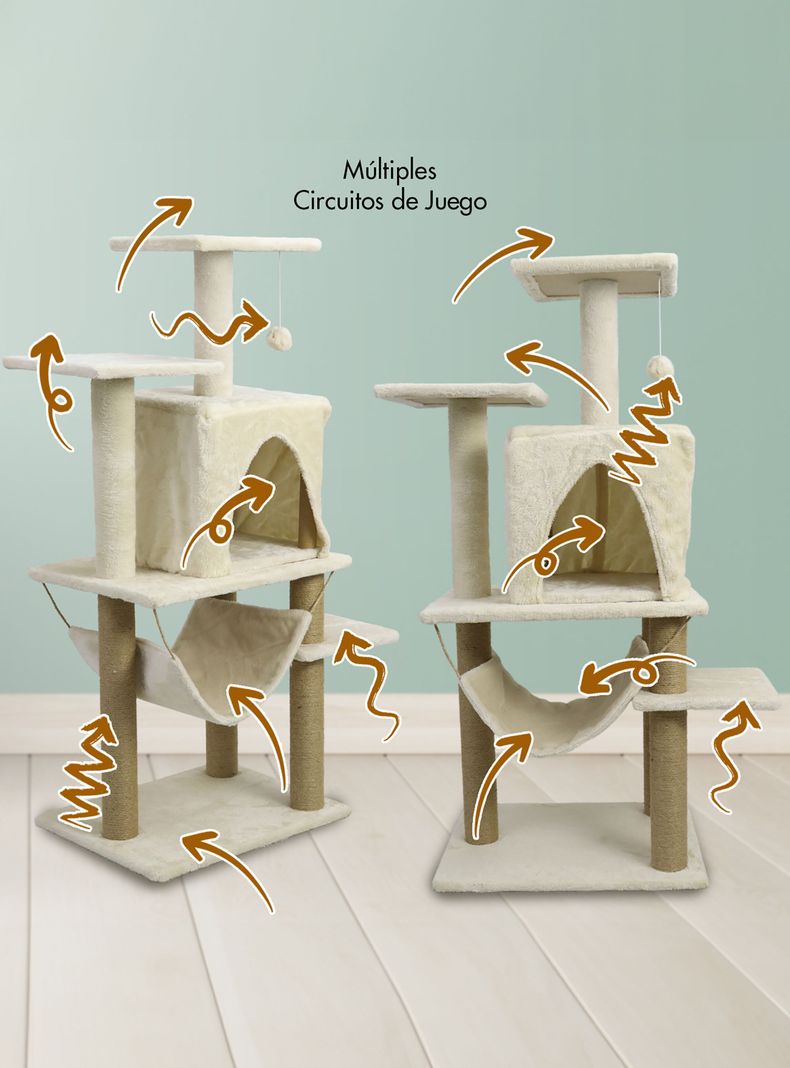 Torre Rascador Para Gatos Casa-Hamaca 113cm Beige-3