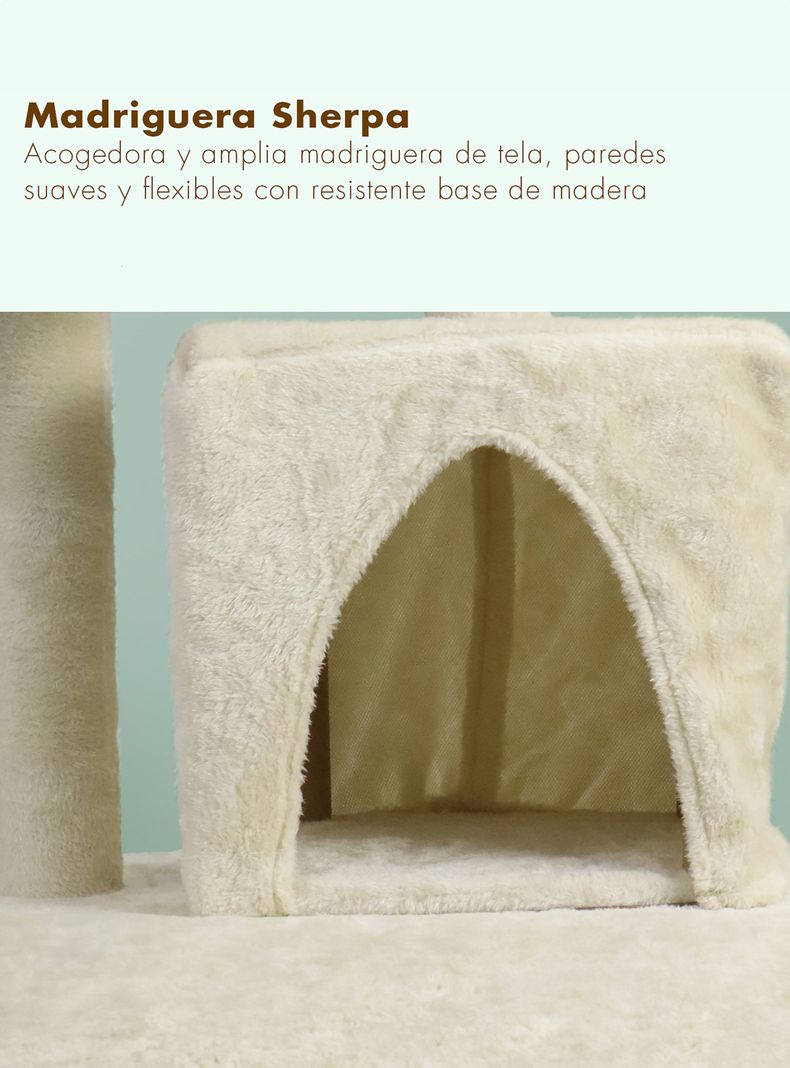 Torre Rascador Para Gatos Casa-Hamaca 113cm Beige-4
