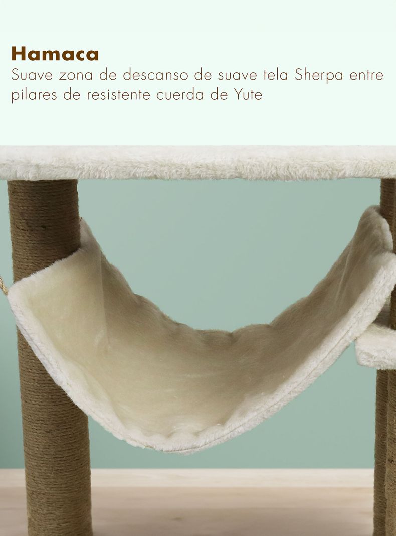 Torre Rascador Para Gatos Casa-Hamaca 113cm Beige-5