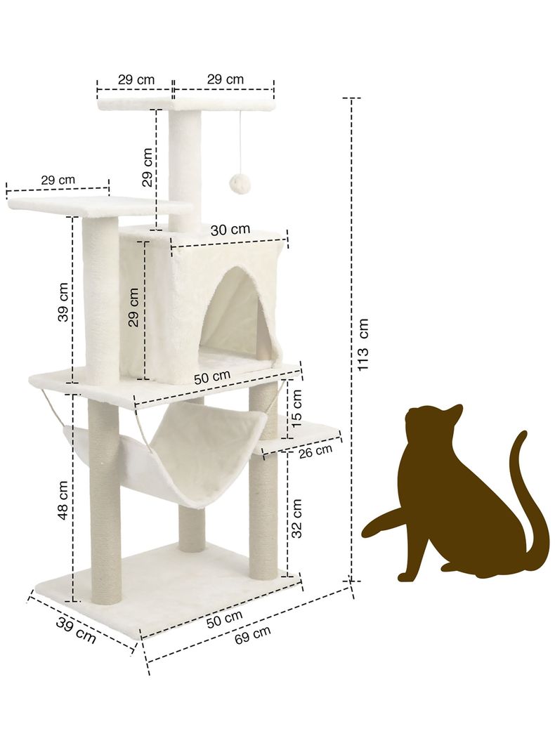 Torre Rascador Para Gatos Casa-Hamaca 113cm Beige-6