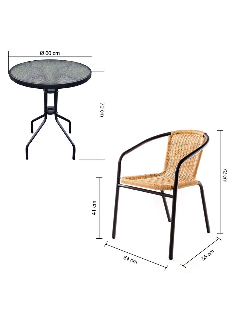 Set terraza Maceio 2 sillas + Mesa vidrio 70x60 cm Beige-7