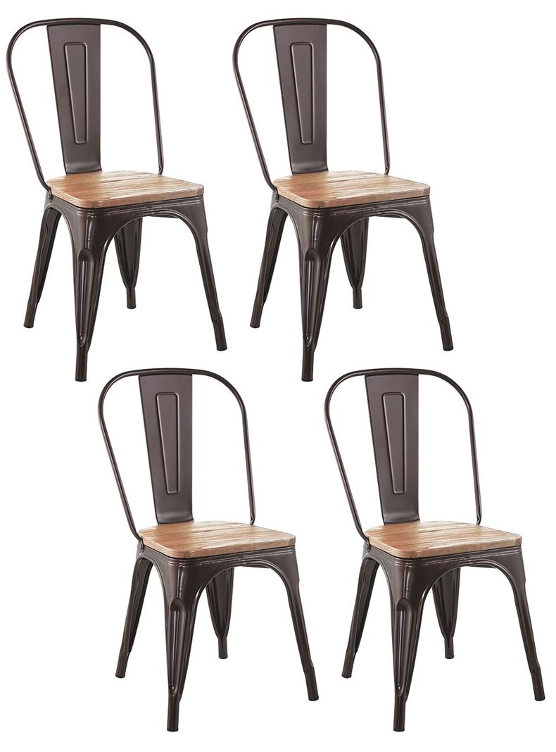 Pack 4 Sillas Tolix Vintage Asiento Madera Café-0