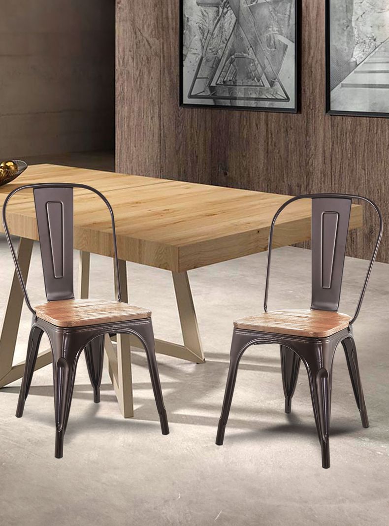 Pack 4 Sillas Tolix Vintage Asiento Madera Café-1