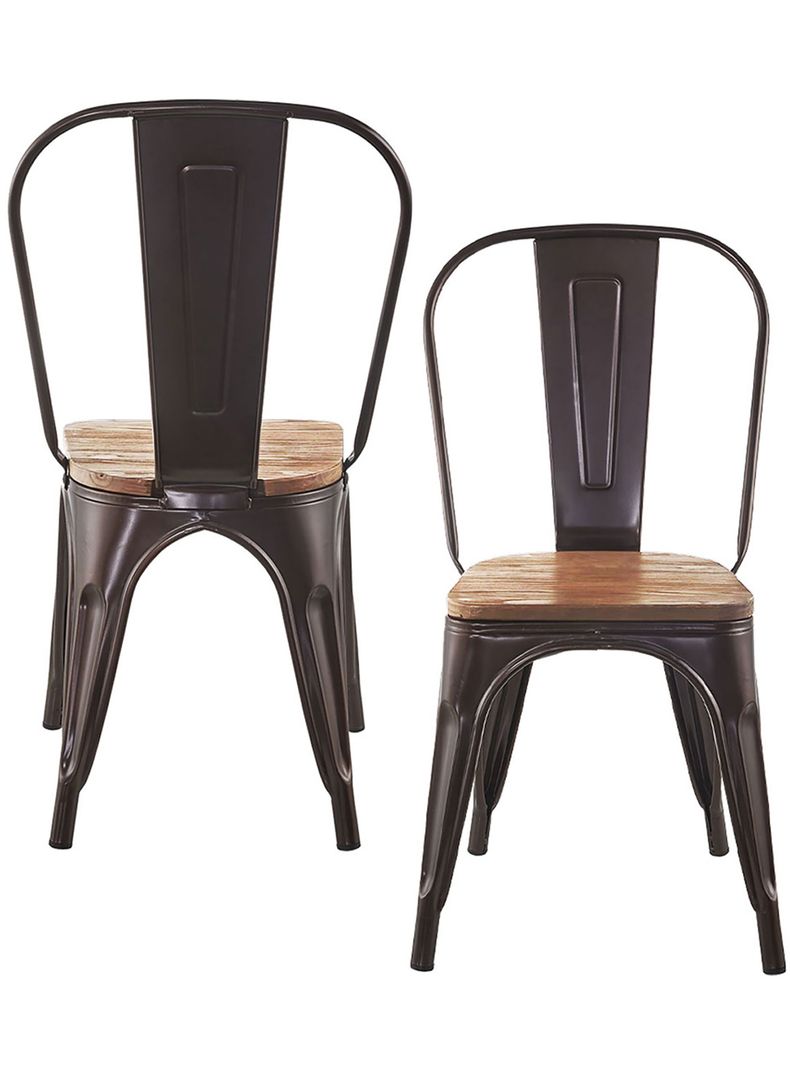 Pack 4 Sillas Tolix Vintage Asiento Madera Café-3