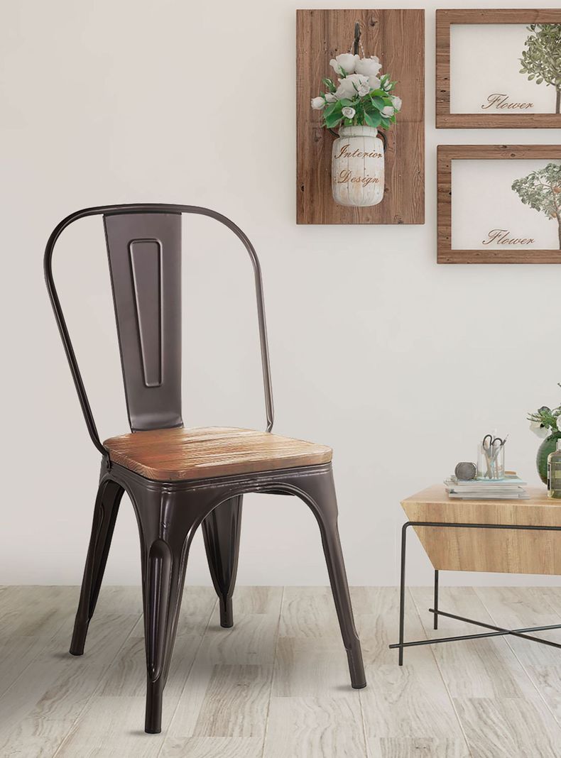 Pack 4 Sillas Tolix Vintage Asiento Madera Café-5