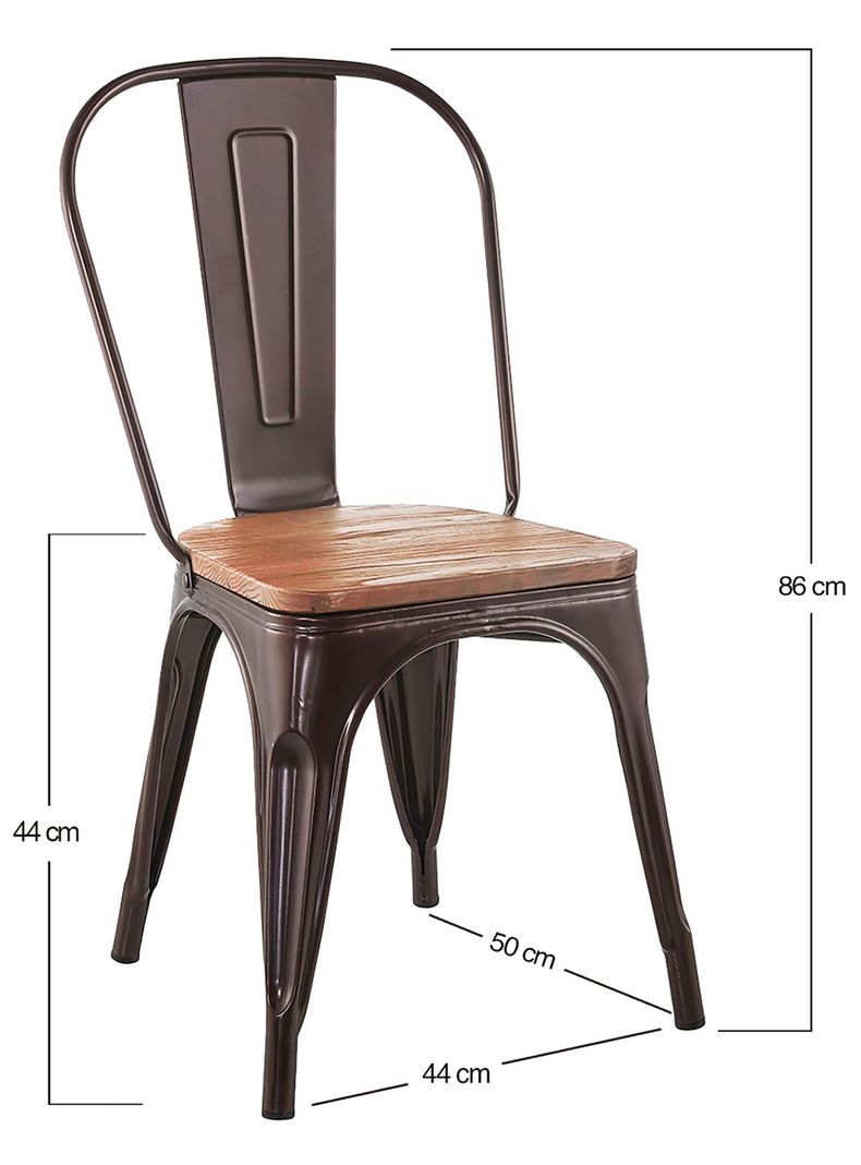 Pack 4 Sillas Tolix Vintage Asiento Madera Café-2