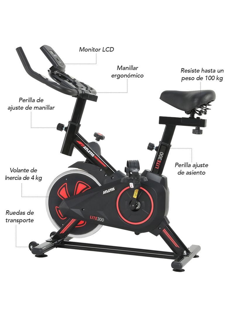 Bicicleta Spinning Atletis Lite 300 Rojo Volante 4 kg-1