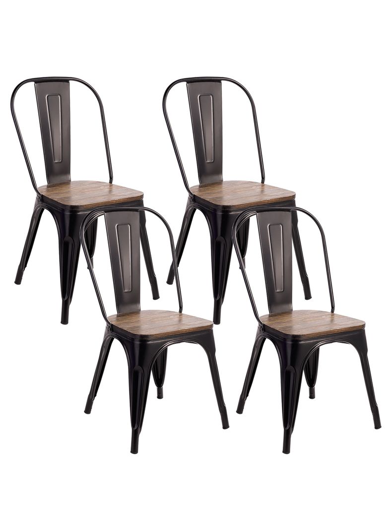 Pack 4 Sillas Tolix Vintage Asiento Madera Negro-0