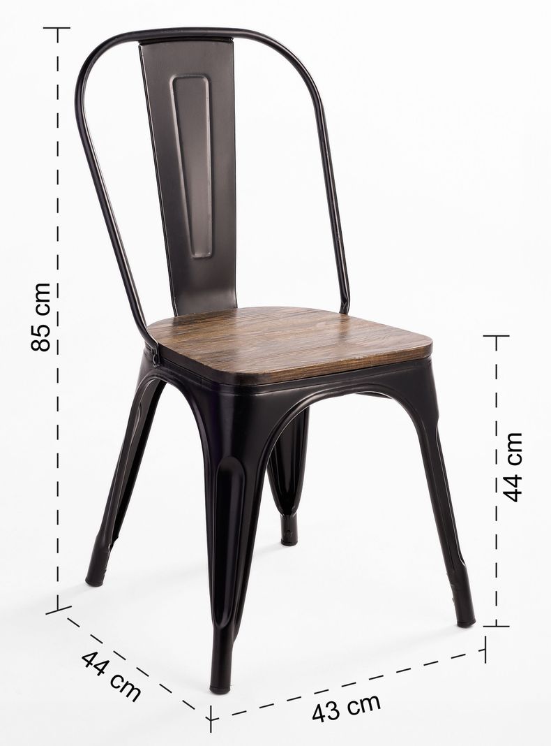 Pack 4 Sillas Tolix Vintage Asiento Madera Negro-2