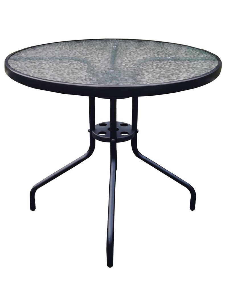 Mesa de Terraza de Vidrio y Acero Grande 70x80 cm Negro