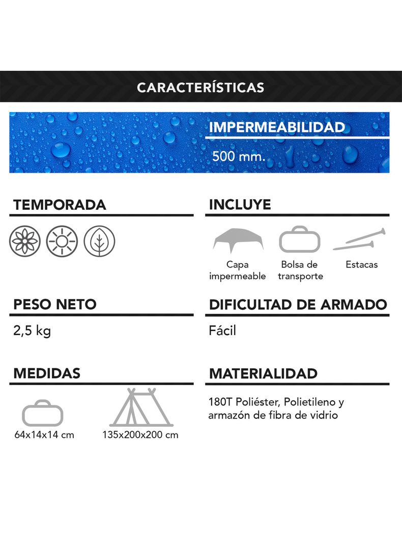 Carpa 4 Personas Camping Outdoor color Azul-7
