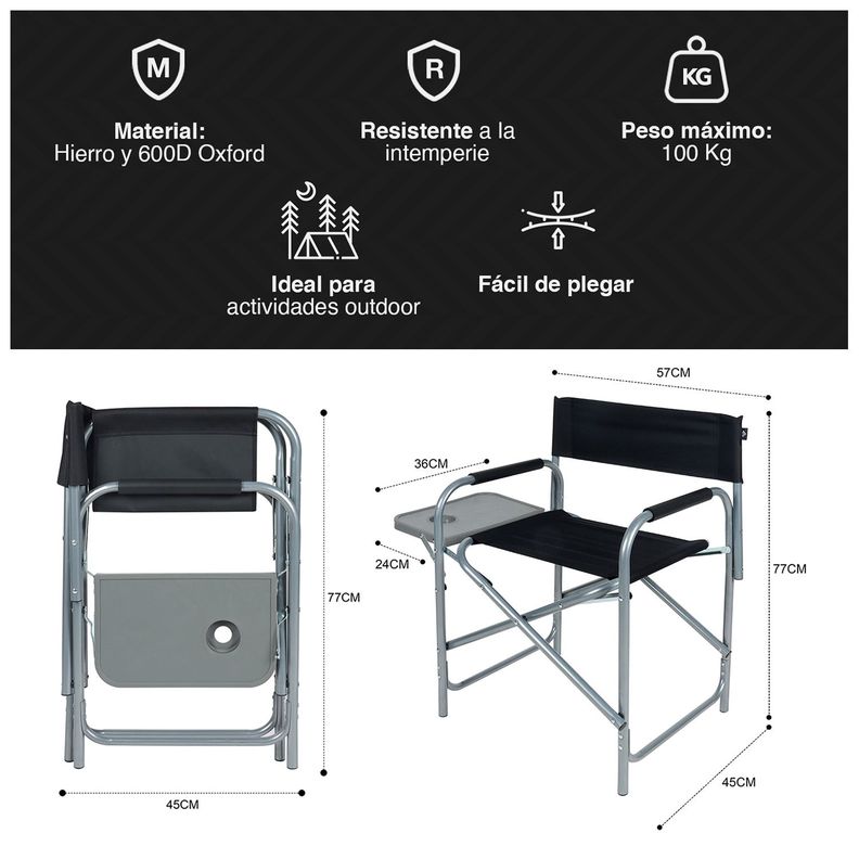 Silla con Bandeja Plegable Negro-2