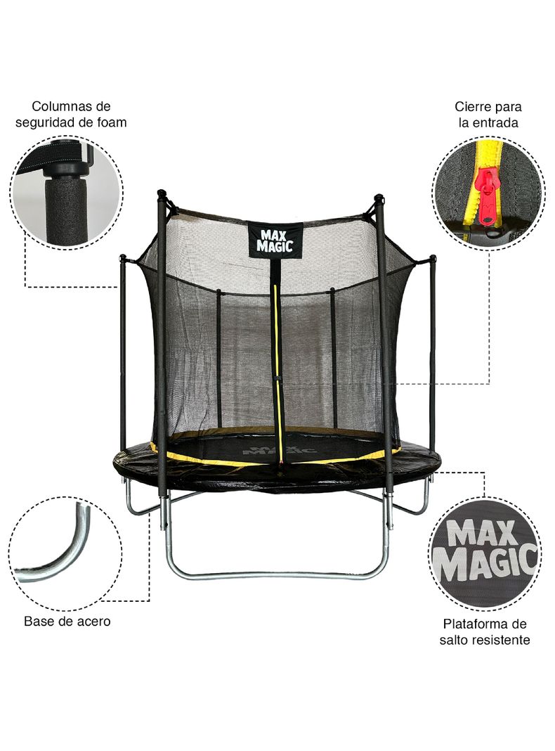 Cama Elástica Max Magic 244cm Negra con Red de Seguridad-3