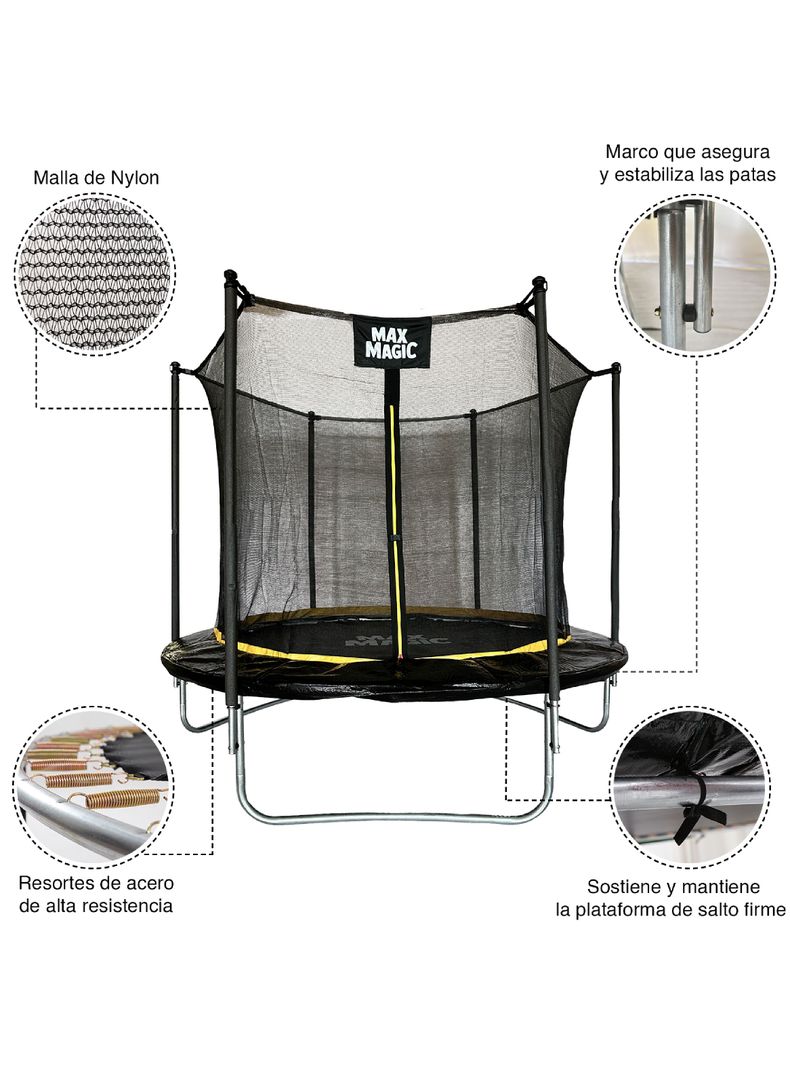 Cama Elástica Max Magic 244cm Negra con Red de Seguridad-4