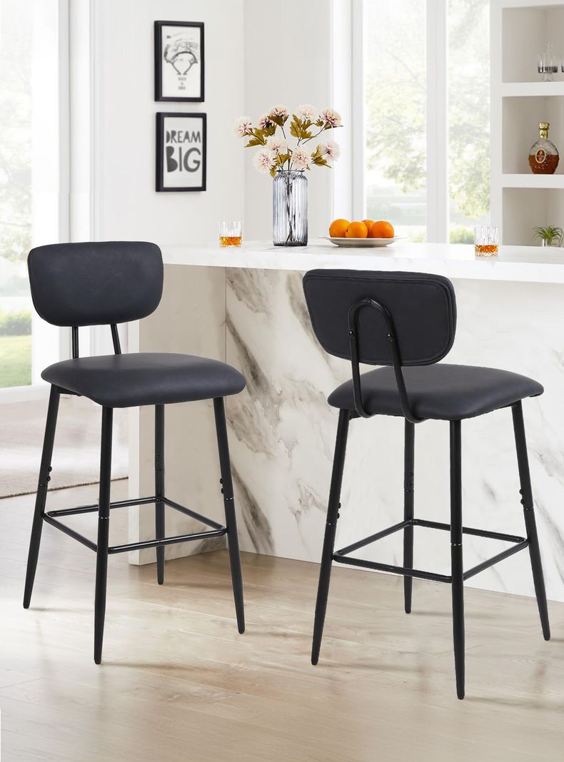 Pack 2 Pisos de Bar de Cocina Mid-Century con Respaldo Negro-1