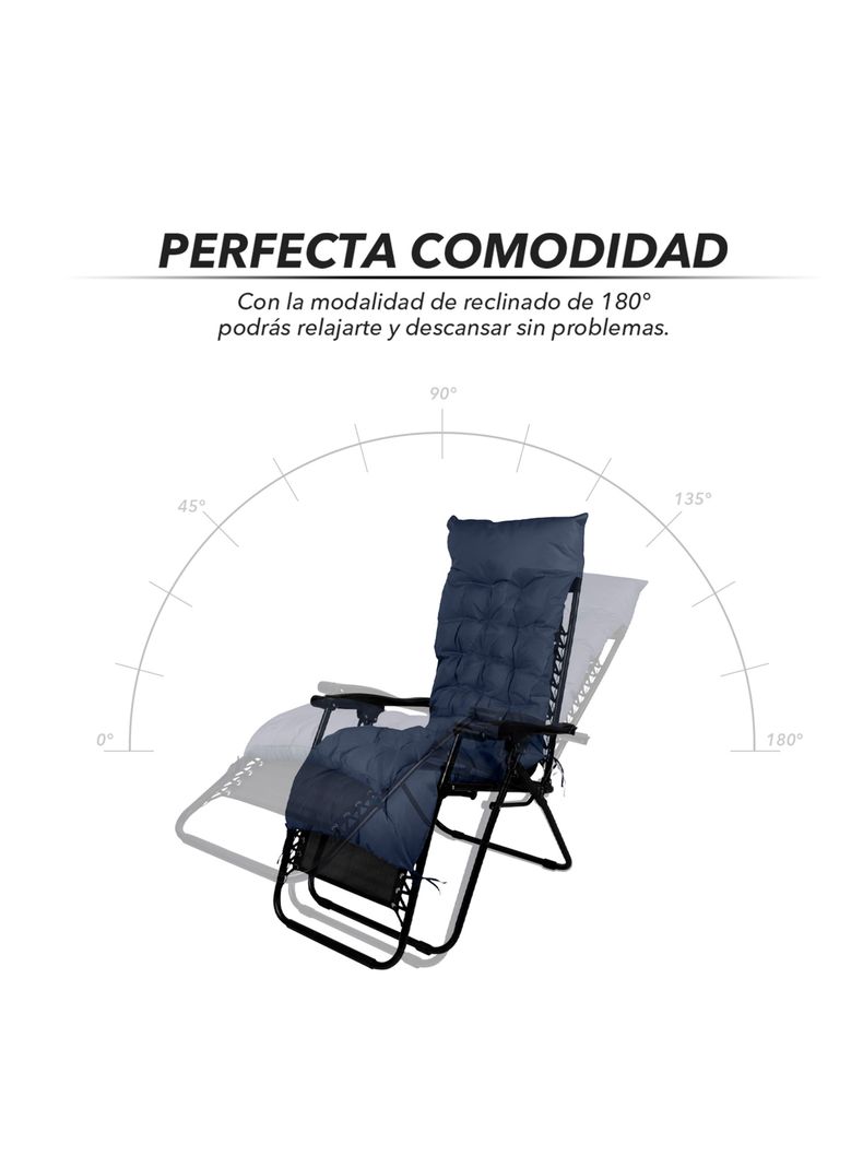 Reposera Plegable y Reclinable Acolchada Azul-4
