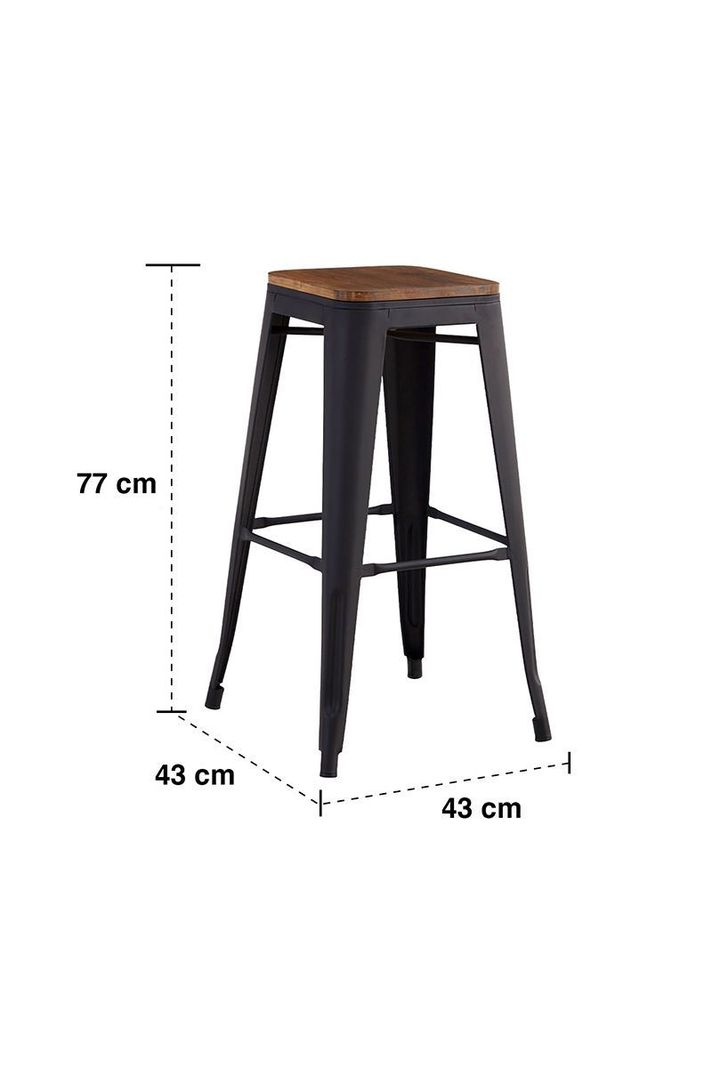 Pack 4 Pisos Metal Tolix con Asiento Madera Negro-2