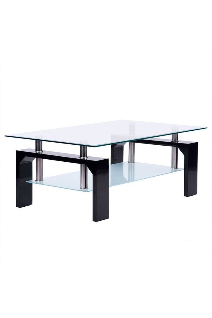 Mesa De Centro De Mdf Y Vidrio 45x60x110 cm Negro-0