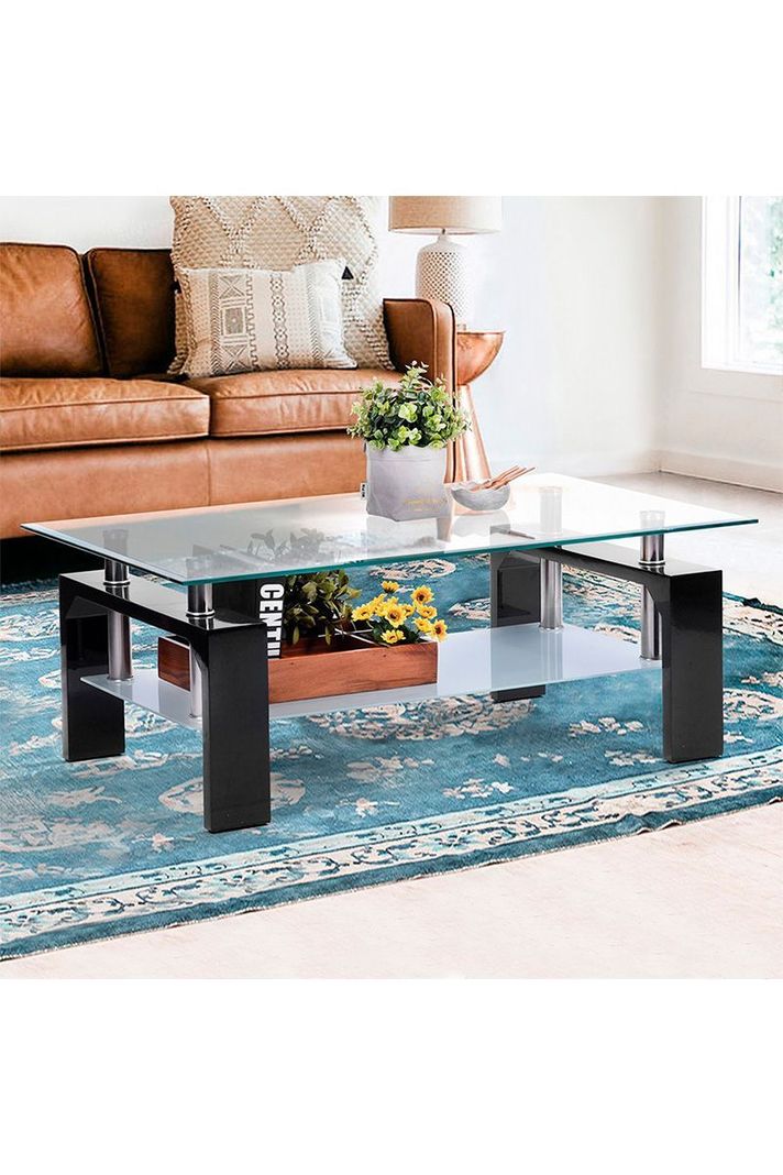 Mesa De Centro De Mdf Y Vidrio 45x60x110 cm Negro-1