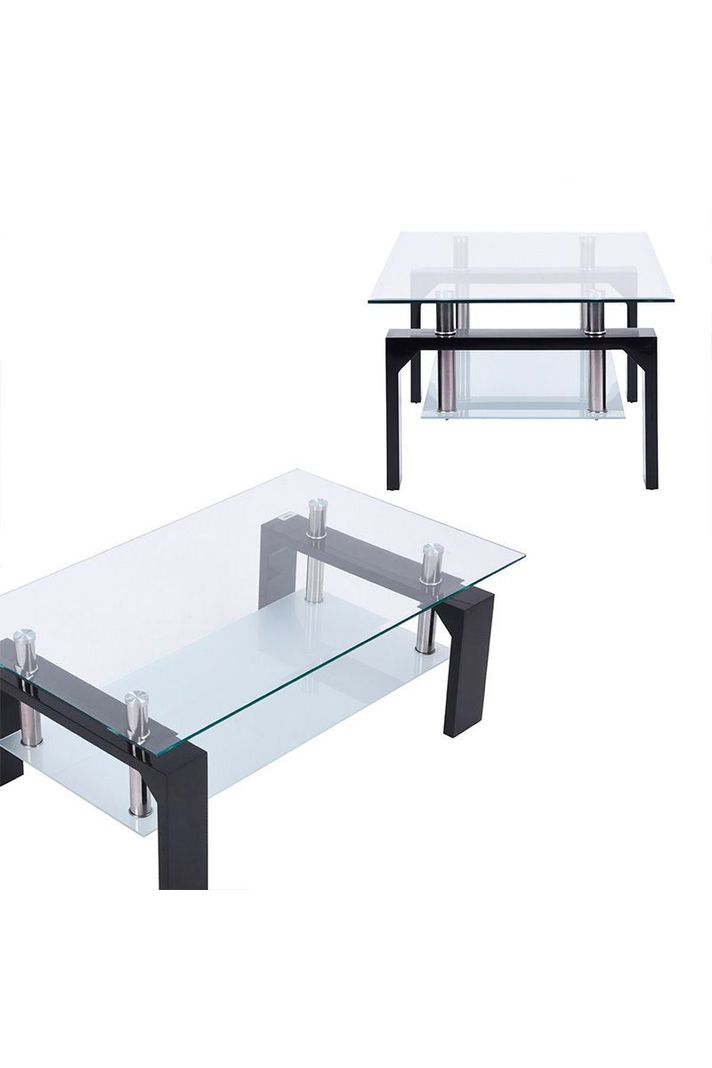 Mesa De Centro De Mdf Y Vidrio 45x60x110 cm Negro-3