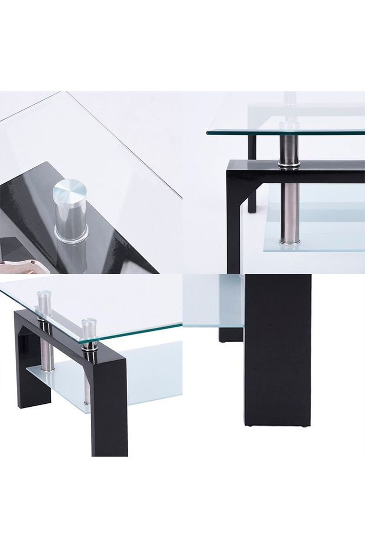 Mesa De Centro De Mdf Y Vidrio 45x60x110 cm Negro-4