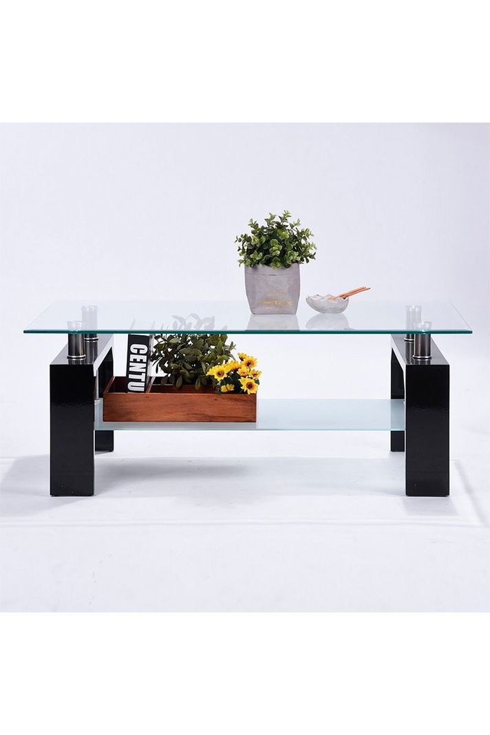 Mesa De Centro De Mdf Y Vidrio 45x60x110 cm Negro-5