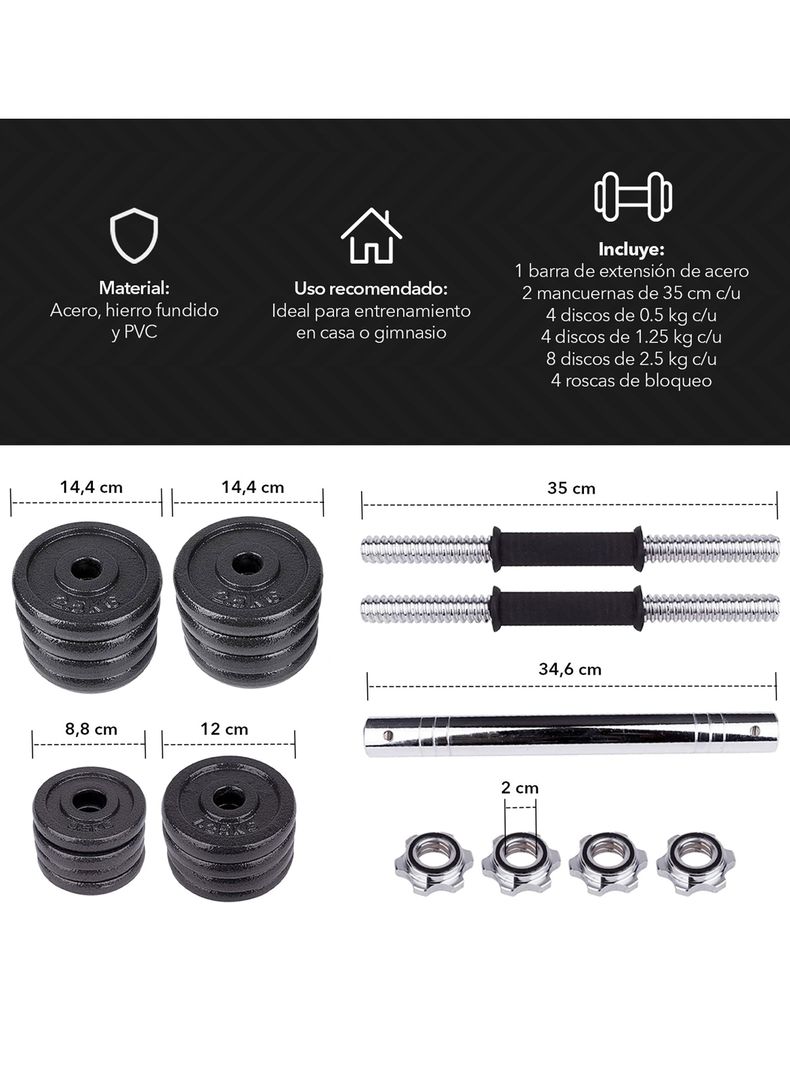 Set Barra Mancuernas Atletis Metal 30Kg Negro-2