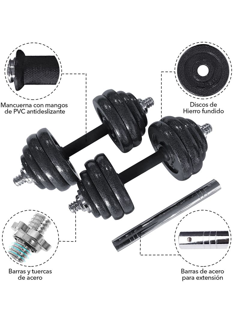 Set Barra Mancuernas Atletis Metal 30Kg Negro-3
