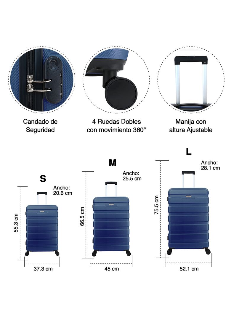 Set de 3 Maletas Rigidas Danubio Azul-2