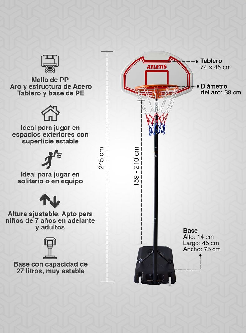 Aro de Basquetball Street 2M Ajustable Rojo-1