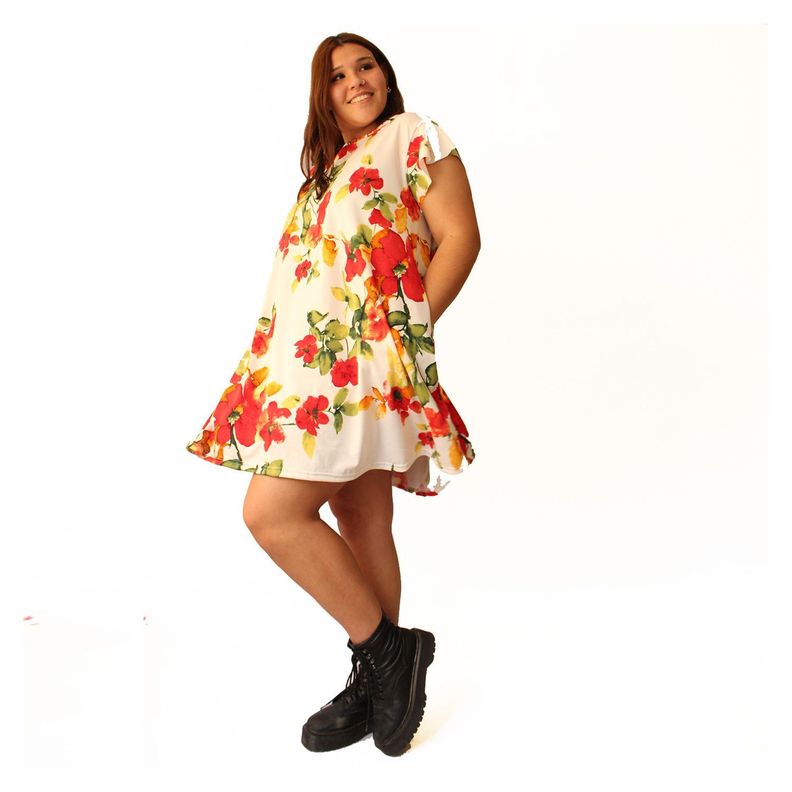 Vestido Manga Corta Floreado-0