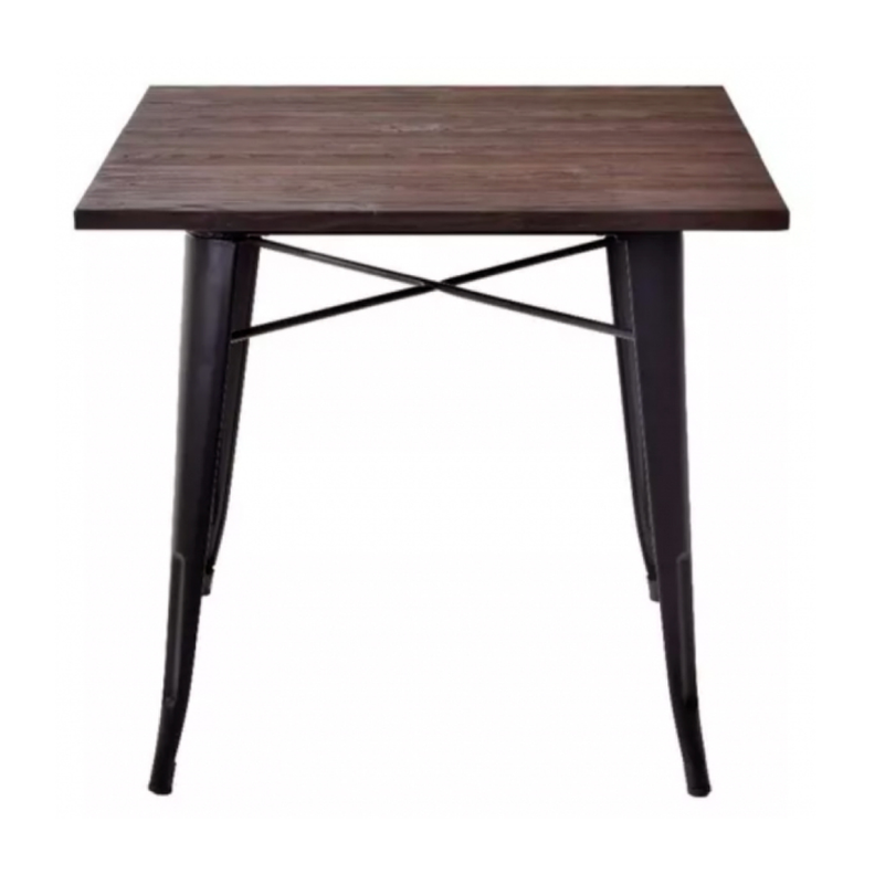Mesa Cuadrada Industrial Tolix 80x80 | Hogar o Negocio| Acero y Madera-0
