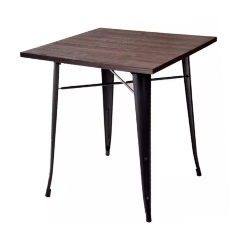Mesa Cuadrada Industrial Tolix 80x80 | Hogar o Negocio| Acero y Madera-1