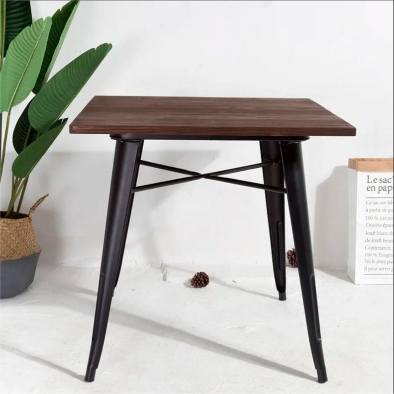 Mesa Cuadrada Industrial Tolix 80x80 | Hogar o Negocio| Acero y Madera-3