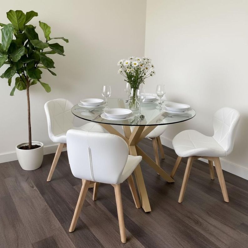 Comedor Mesa Equiz 100cm + 4 Sillones Rubik Blanco 100 CM