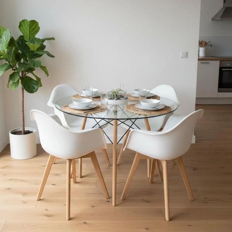Comedor Mesa Redonda Elida 80cm + 4 Butaca Monee Blanca Blanco 80 CM