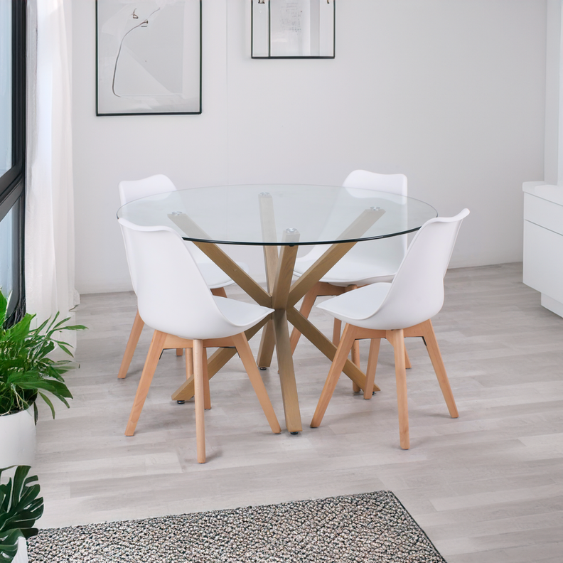 Comedor Mesa Equiz 120cm + 4 Sillas Tulip Blanca | Diseño Elegante-0