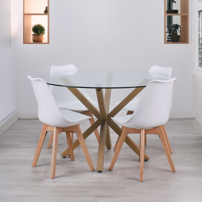 Comedor Mesa Equiz 120cm + 4 Sillas Tulip Blanca | Diseño Elegante-1