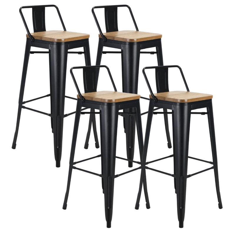 Pack 4 Taburetes Tolix Negros (madera clara) 77 cm | Bar Cocina-0