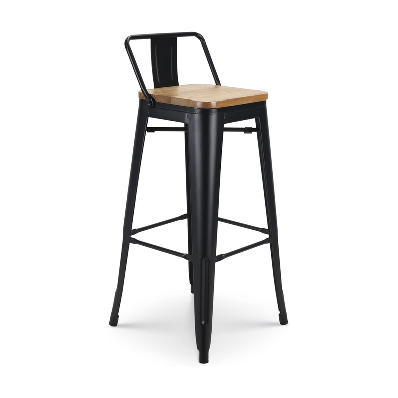 Pack 4 Taburetes Tolix Negros (madera clara) 77 cm | Bar Cocina-2